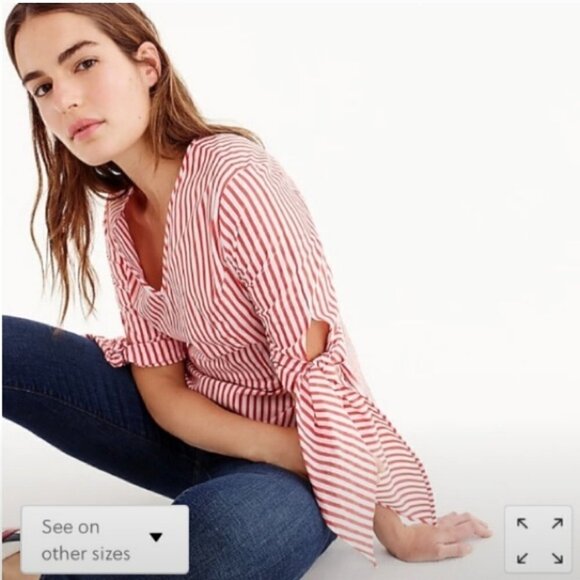 Universal Standard For J.Crew | Poplin Tie Sleeve Top - Picture 2 of 13